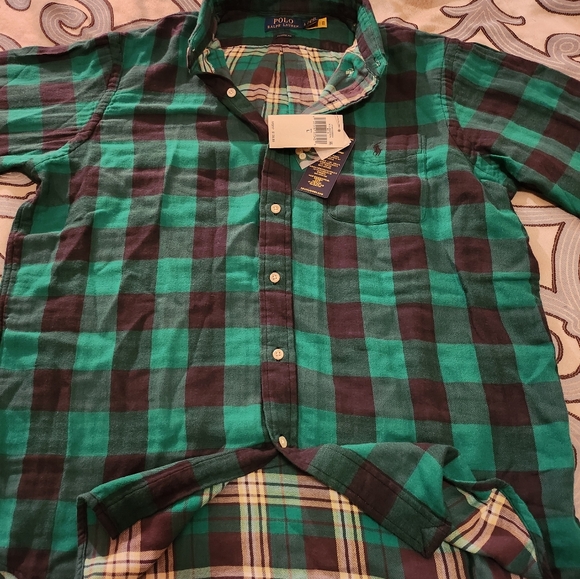$OLD! 138 Polo Ralph Lauren GREEN& Black Plaid Double Faced Flannel Shirt Sz Lrg - Picture 6 of 9